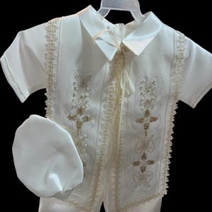 Baptism outfit christening outfit Whit shawl embroidered ,4 PICE crystal white or  ivory color include hat