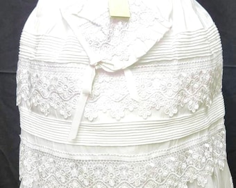 Little Girls Ivory Puff Sleeve Headband 3 PC Baptism Gown Set 3