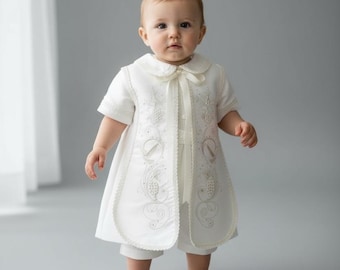 Boys Baptism Outfit, 4 Piece Christening Set, Traje de Bautizo  ivory or white