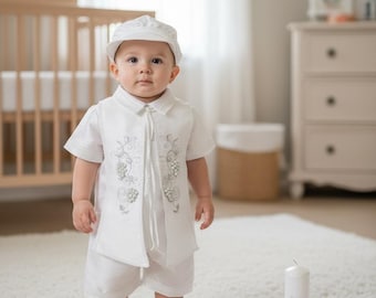Conjunto de 9 piezas para bautizo de bebé niño, conjunto blanco para bendición o bautismo, conjunto para bautismo de niño, Ajuar de Bautizo