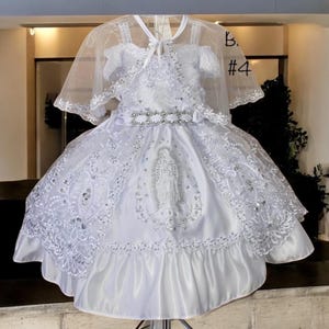 Little Girls White Organza Tulle Baptism Cape Dress