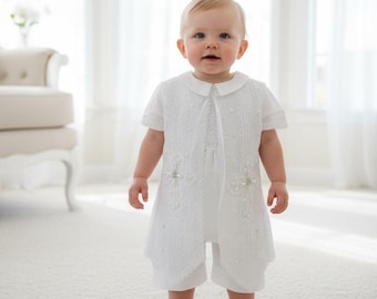 Boys' Cross Embroidery christening( Baptism) Outfit available  color ivory and white includ the blanket