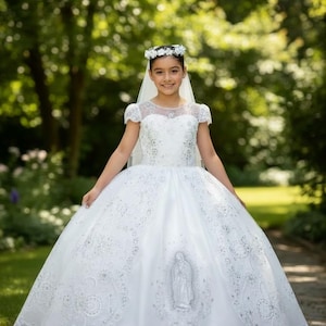 first communion dress with our lady of guadalupe Virgin Mary Embroidery and Bolero Jacket event:Party