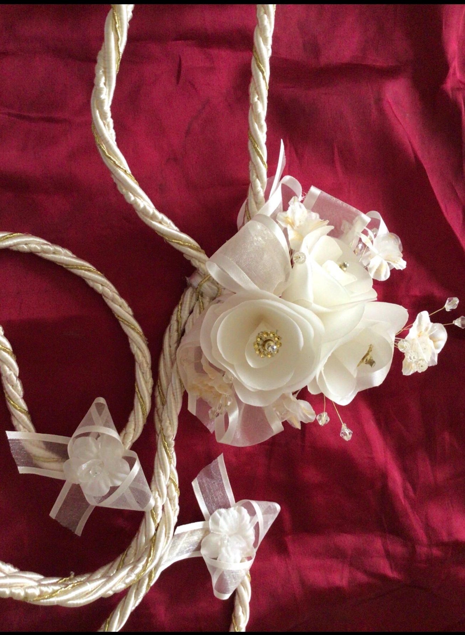 Ivory Gold Wedding Lasso Rope With Silk Flowers, Glitter Rhinestone ...