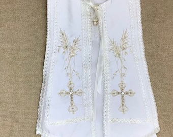 Embroidered Christening Baptism Stole Scarf Sash