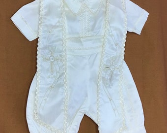 SAEl Baby Boy baptism outfit / christening outfit Whit shawl embroidered