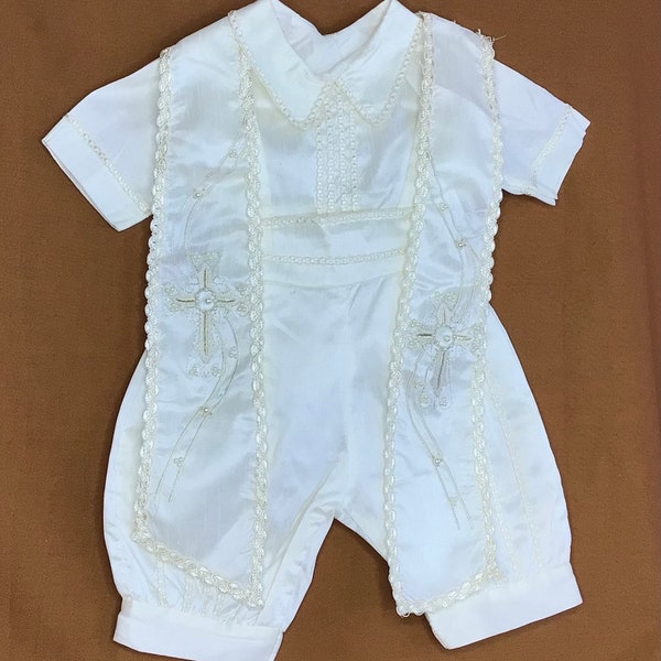 SAEl Baby Boy baptism outfit / christening outfit Whit shawl embroidered