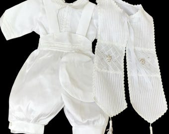 Baby Boy Christening Outfit: Shantung Baptism Set with Religious Embroidery