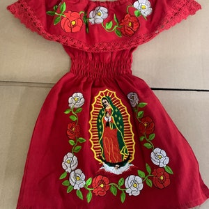 Girls Authentic Mexican Virgin Mary Embroidered Dress | Guadalupe.  FREE SHIPPING