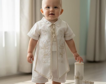 Completo da battesimo per bambino, abito da battesimo, completo di 4 pezzi