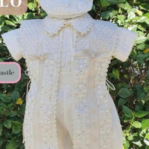 Baptism outfit christening outfit Whit shawl embroidered ,4 PICE Baby Boy has a beautiful design.  a beautiful design on shawl