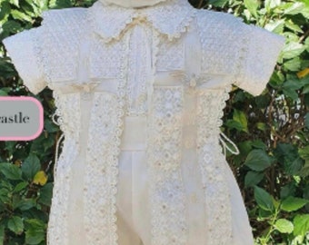 Embroidered Baby Boy Christening Outfit with Shawl - 4 Piece