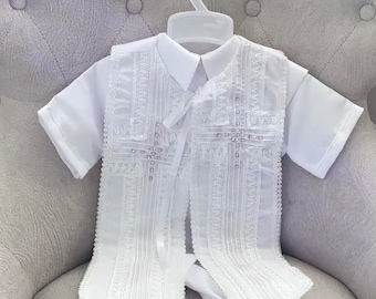 SET White Boys Cross Cape and Hat Baptism Romper