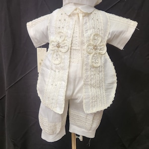 Baby Boy Christening Outfit 4 Pieces Set, White Blessing or Baptism Outfit, Boy Baptism Outfit, Ajuar de Bautizo Color Blanco De 4 Piezas