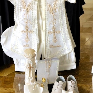 Boy Baptism Christening Outfit – Romper Gown Ropon | White or Ivory Vintage Style | Niño Bautizo | Baptism Outfit for Baby Boys