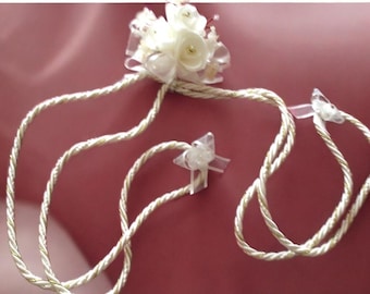 Ivory Gold Wedding Lasso Rope with Silk Flowers, Glitter Rhinestone Detail