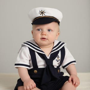 Conjunto de Pascua de marinero blanco y azul marino para bebé niño pequeño