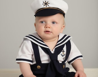 Conjunto de Pascua de marinero blanco y azul marino para bebé niño pequeño