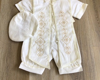 4pcs romper set baptism:short /shirt/ shawl/bontT IVORY