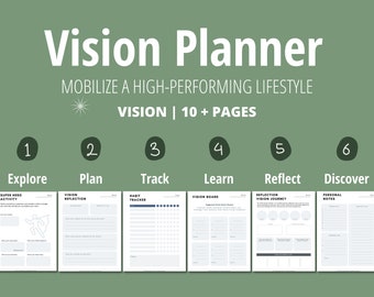 Vision Planner Guide, Vision Board and Tracking Kit, Daily, Inspiration Activities, Build Habits, Reflections, Interactive, Printable 2024