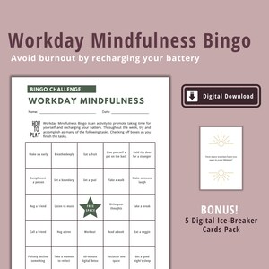 Mindfulnessbingo, evenwichtige werkdagbingo, zelfzorg | Liefde en welzijn | Persoonlijke ontwikkeling | Dankbaarheidsspel | Digitale download