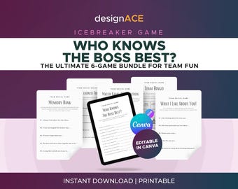 Team Building Icebreaker Boss Office Party Games: & Workplace Activities | Digital Download PDF and Canva