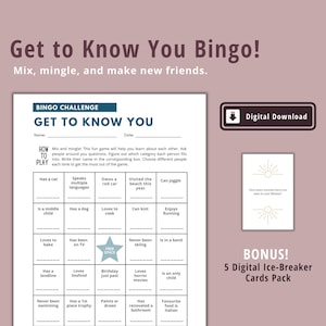 Get to Know You Bingo, Find someone who Game for Parties and Events, Printable Digital Games - Fun Icebreaker Activity