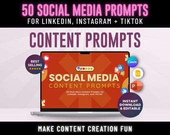 50 Social Media Content Prompts für Small Business Marketing und Planer Template | Digitaler Download auf Leinwand und PDF