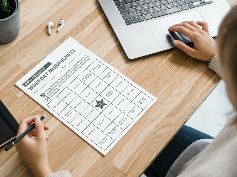 Mindfulness Bingo, Balanced Workday Bingo, Self Care | Love and ...