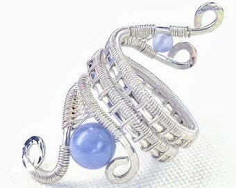 Adjustable Chalcedony and Sterling Ring