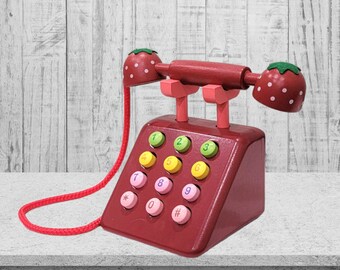 Wooden Phone Toy Pretend Phone For Kids Boys And Girls Retro Press Buttons