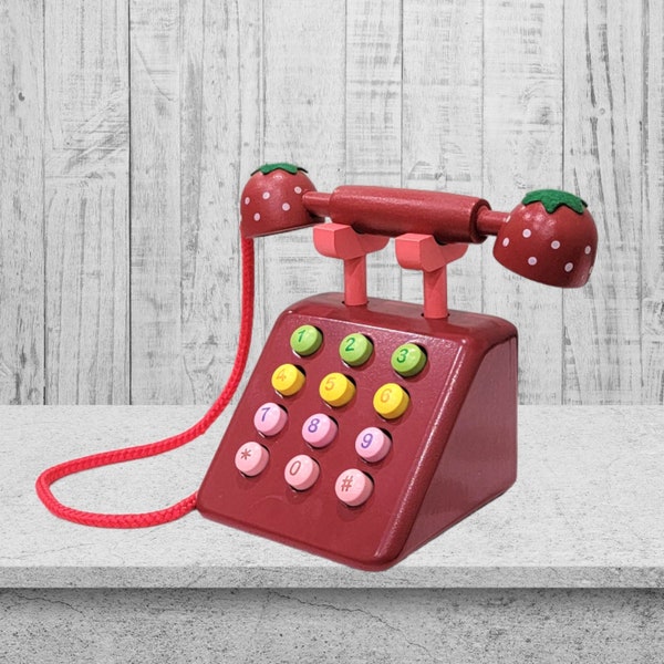 Wooden Phone Toy Pretend Phone For Kids Boys And Girls Retro Press Buttons