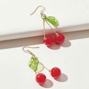 Cherry Dangle Earrings, Cherry Earrings, Cherry, Fruit Dangle Earrings