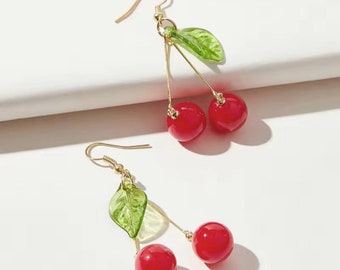 Cherry Dangle Earrings, Cherry Earrings, Cherry, Fruit Dangle Earrings, Christmas, Christmas gift