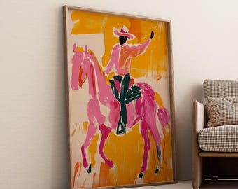 Abstract Cowboy Horse Art Print: Modern Southwest Decor (Digital Download)