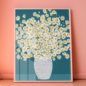 Daisy Flower Art Print, Bold Floral Wall Art, Modern Botanical Print, Cottagecore Decor, Colorful Minimalist Poster, Digital Download