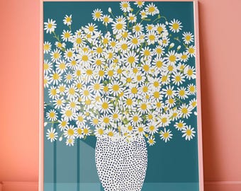 Daisy Flower Art Print: Modern Botanical Cottagecore Decor (Digital Download)