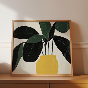 Botanical Art Print: Yellow Vase, Minimalist Home Decor (Digital Download)