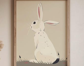 Charming Bunny Art Print - Delicate Rabbit Illustration, Pastel Nursery Wall Art, Gentle Animal Portrait