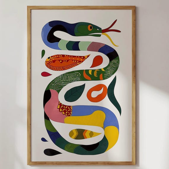 Colorful Snake Art Print: Modern Eclectic Home Decor (digital