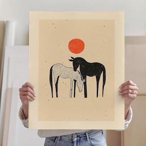 Minimalist Horses Art Print | Contemporary Western Wall Art | Abstract Farmhouse Decor | Modern Animal Illustration | Digital Download