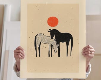 Minimalist Horses Art Print: Abstract Western Farmhouse Decor (Digital Download)