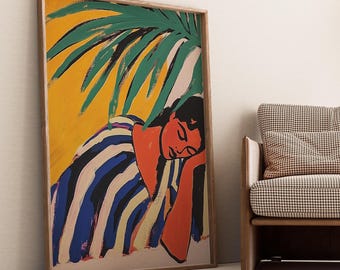Tropical Woman Art Print: Palm Beach Decor (Digital Download)