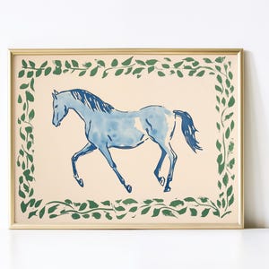 Blue Horse Nursery Print: Equestrian Cottagecore Wall Art (Digital Art)