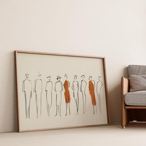 Impressão de arte de linha minimalista, ilustração de pessoas abstratas, esboço moderno em preto e branco, decoração de parede escandinava, arte estética neutra