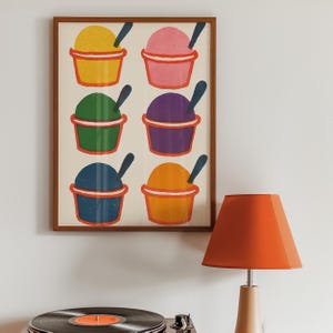 Colorful Gelato Wall Art Print, Retro Ice Cream Poster, Italian Dessert Kitchen Decor, Modern Pop Art Digital Download for Food Lovers