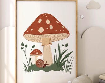 Mushroom Snail Illustration: Whimsical Cottagecore Nursery Print (Digital Download)