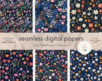 Ditsy Wildflower Seamless Patterns: Botanical Digital Paper (PNG JPG)
