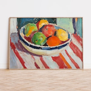 Colorful Fruit Bowl Painting, Vibrant Matisse Still Life Digital Art Print, Modern Kitchen Wall Decor, Printable Art for Contemporary Home