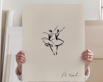 Ballerina Line Art Print, Minimalist Ballet Dancer Poster, Black and White Wall Art for Dance Studio or Girl’s Room